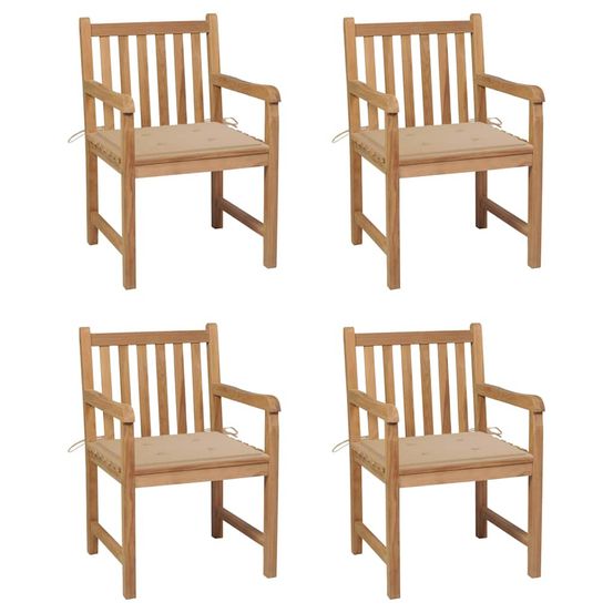 Chaises de jardin lot de 4 et coussins beige bois teck solide