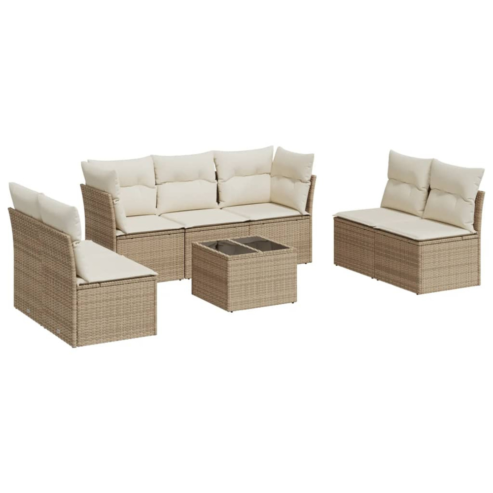 Salon de jardin avec coussins 8 pcs beige résine tressée