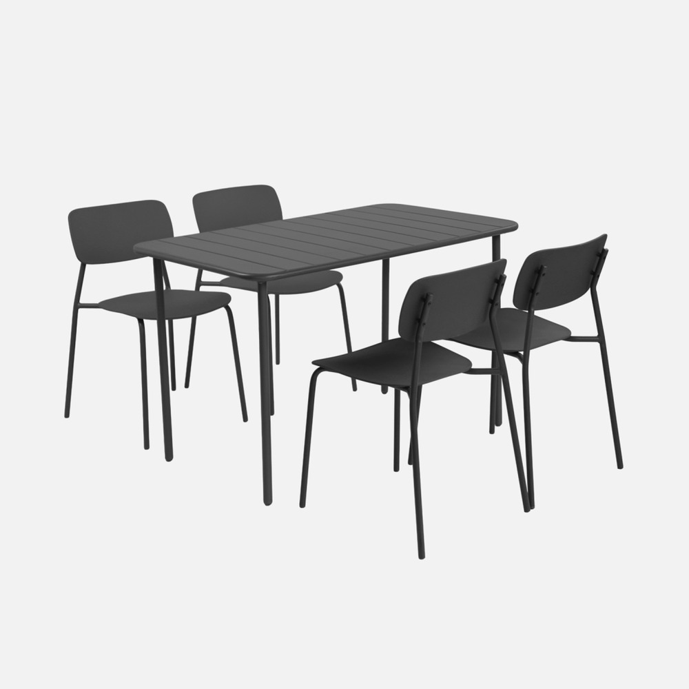 Table de jardin métal + 4 assises, amélia + liva l 120 x 70 x 72,5cm