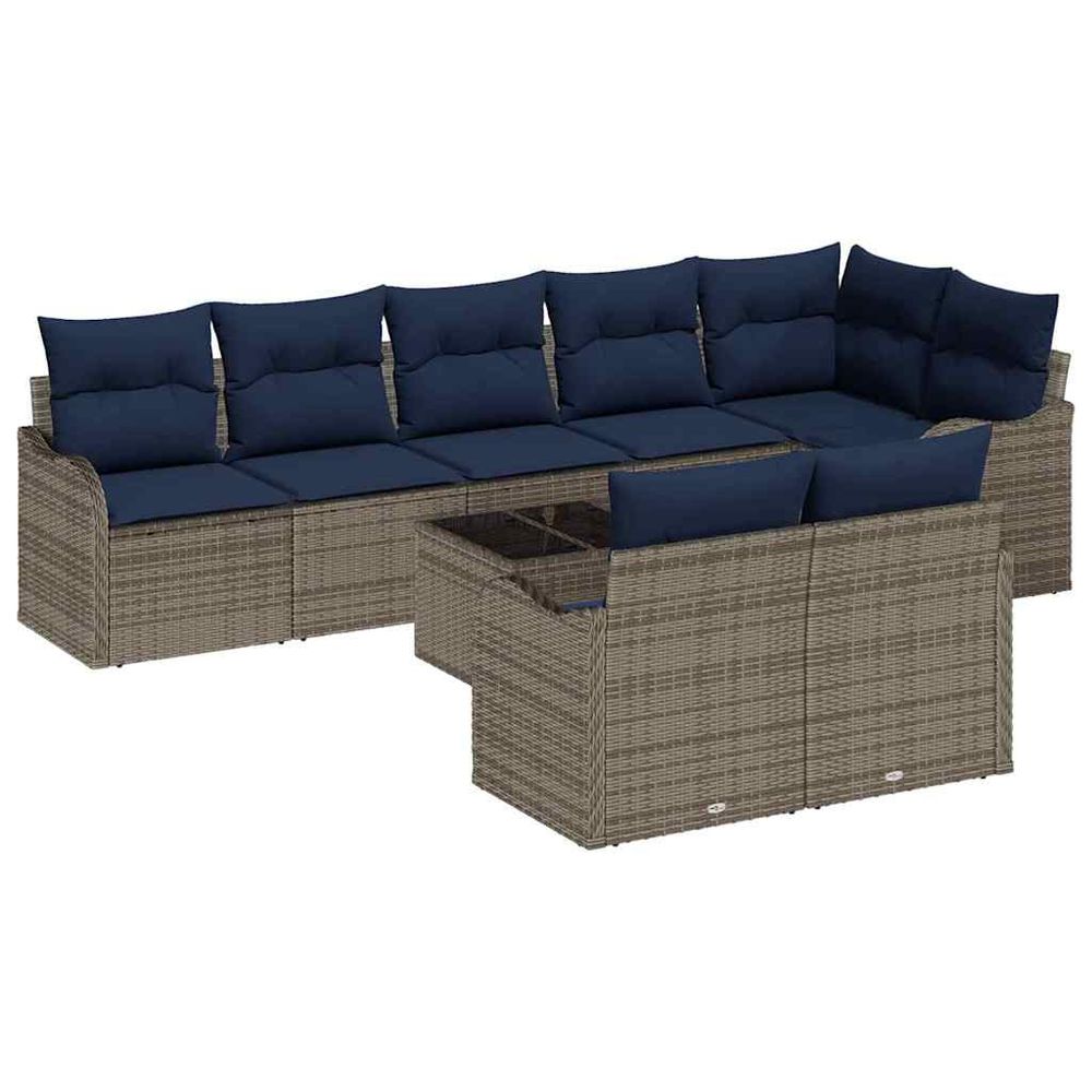 Ensemble de canapé de jardin 9 pc gris polyrotin