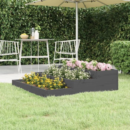 Carré potager surélevé en pin 3 niveaux pour jardin 107 cm gris