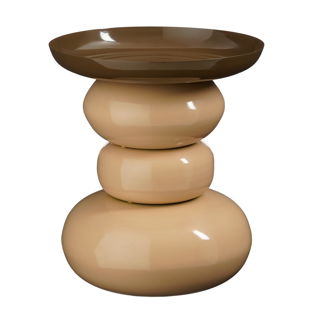 Mica decorations zita table basse ronde – meuble – métal mdf velours – 42 x 37 cm – marron crème