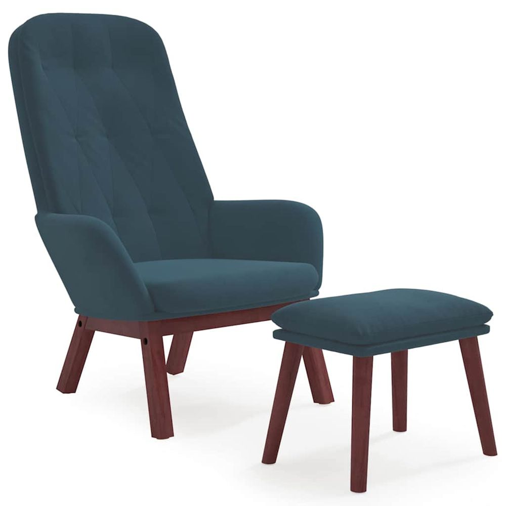Chaise de relaxation avec repose-pied bleu velours