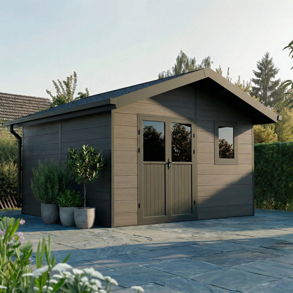 Abri de jardin composite isora - 15m2 gris - cabane atelier / abri velo