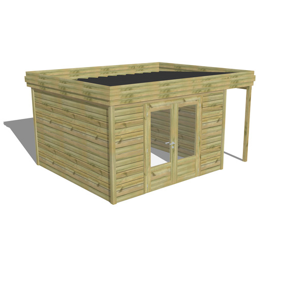 Abri de jardin bois pin traité autoclave 27mm - 4,44x3,44m / 15m2 - bac acier - abri français