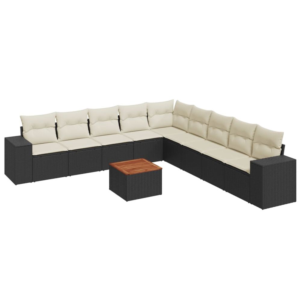 Salon de jardin 10 pcs avec coussins noir résine tressée