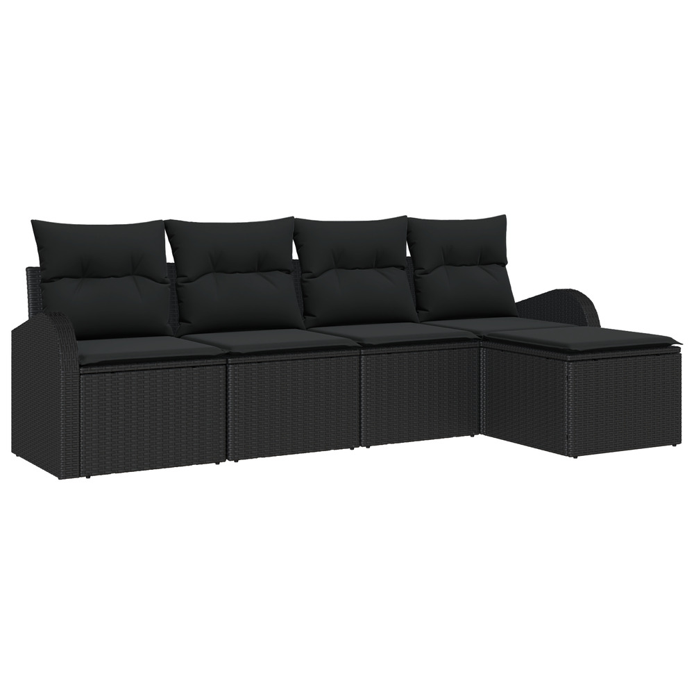 Ensemble de canapé de jardin 5 pièces avec coussins noir poly rattan