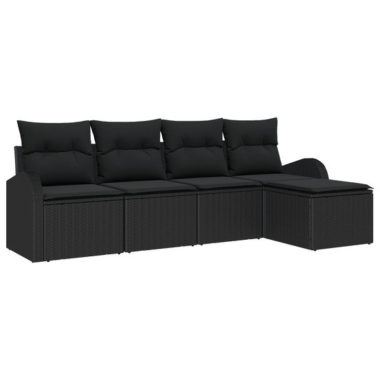 Ensemble de canapé de jardin 5 pièces avec coussins noir poly rattan