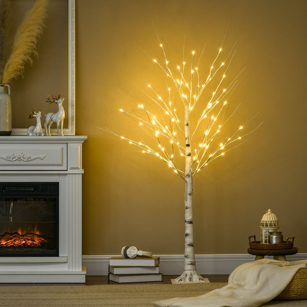Arbre décoratif lumineux led 150 cm, 96 leds blanc chaud, décoration noël intérieur blanc