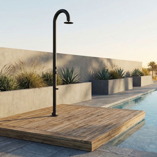 Douche noire en aluminium avec minuterie lavage pieds double entree eau
