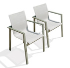 Miami - lot de 2 fauteuils de jardin empilables en alu kaki et toile grise