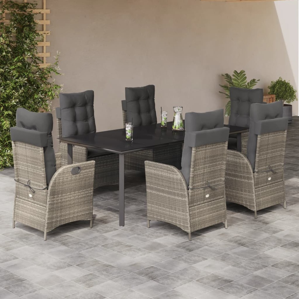 Ensemble à manger de jardin et coussins 7 pcs gris clair rotin