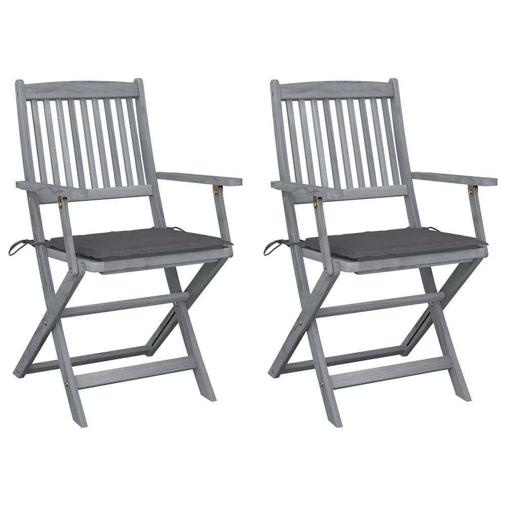 Chaises pliantes (lot de 2) avec coussins, en bois d'acacia massif