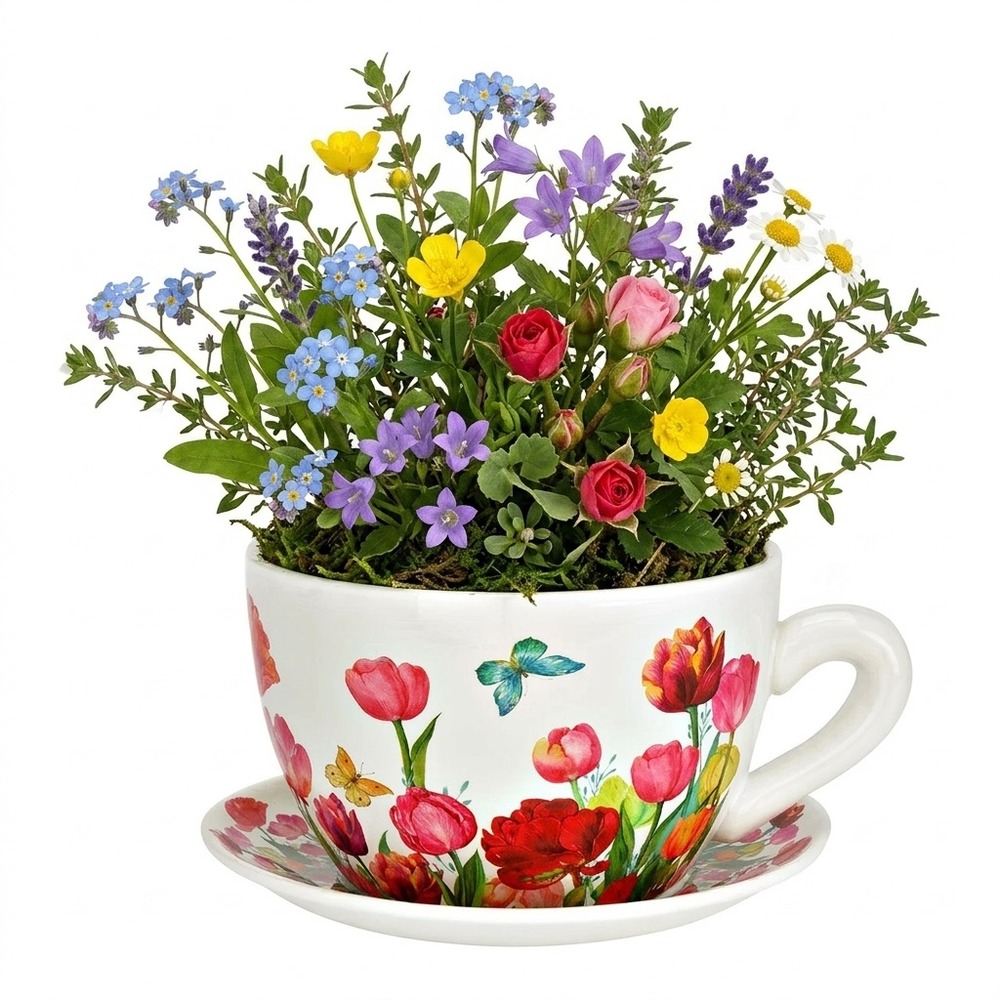 Vase ou pot de fleurs en forme de tasse floral artistique