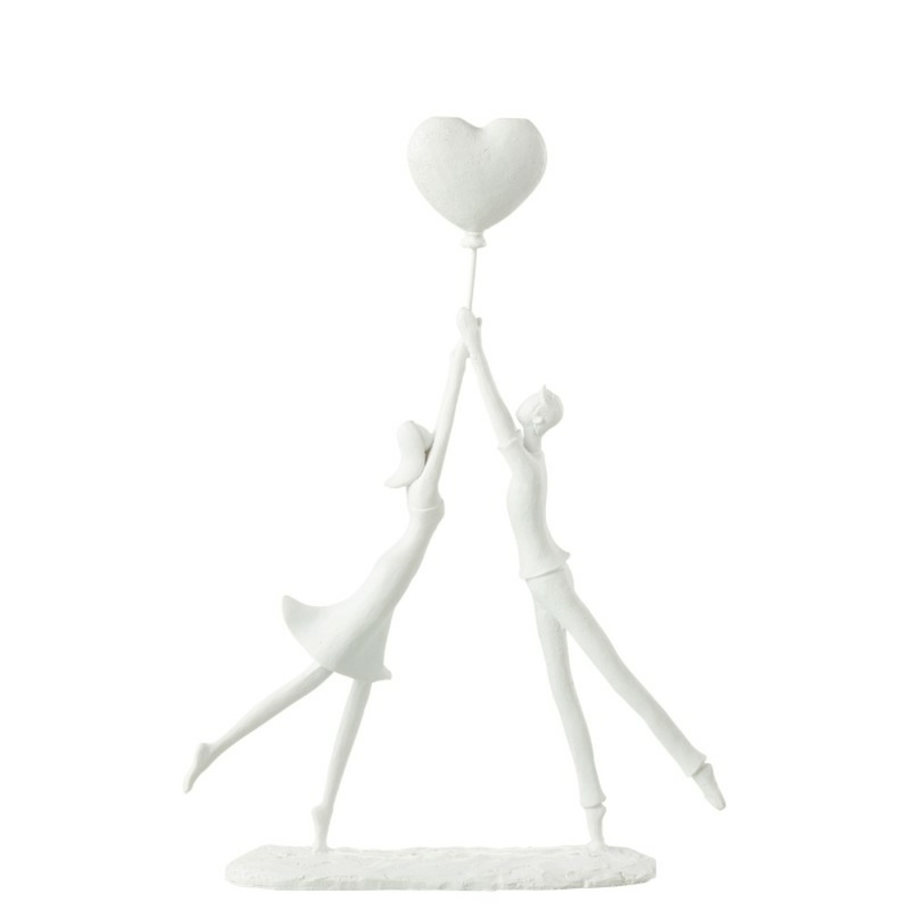 Statuette couple avec ballon coeur en synthétique blanc 26x6x36 cm