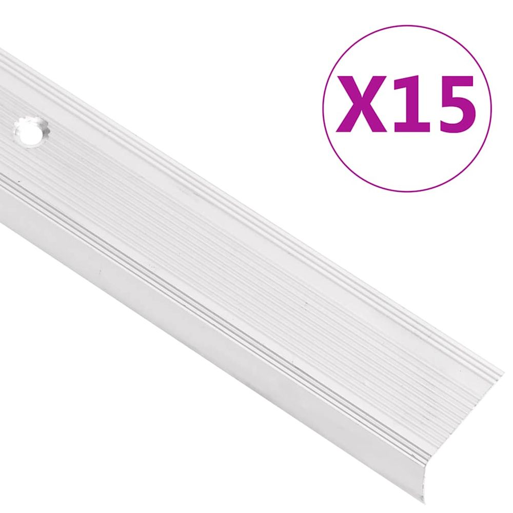 Nez de marche forme en l 15 pcs aluminium 90 cm argenté