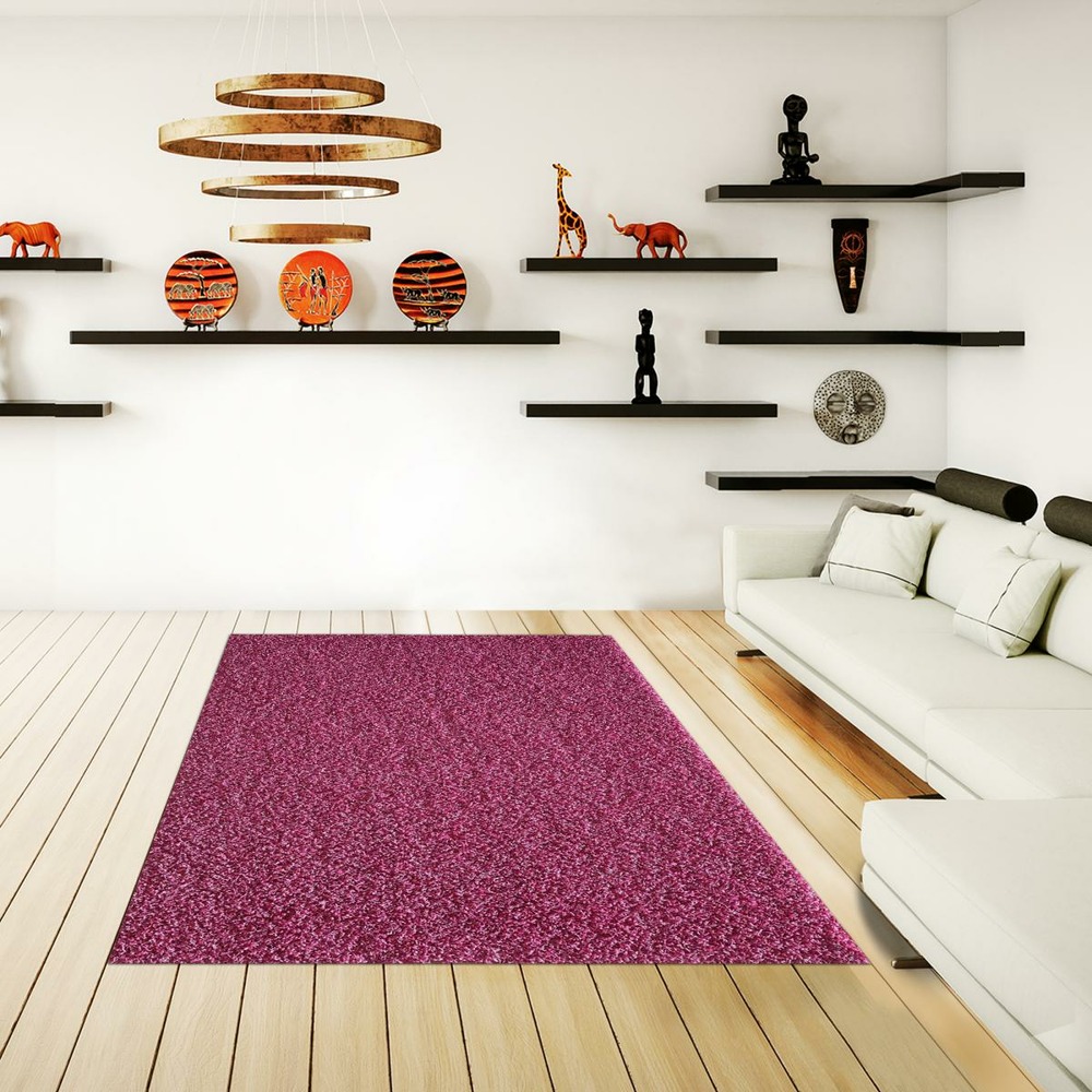 Tapis shaggy 160x230 rectangle tissé rose motif uni sg loca