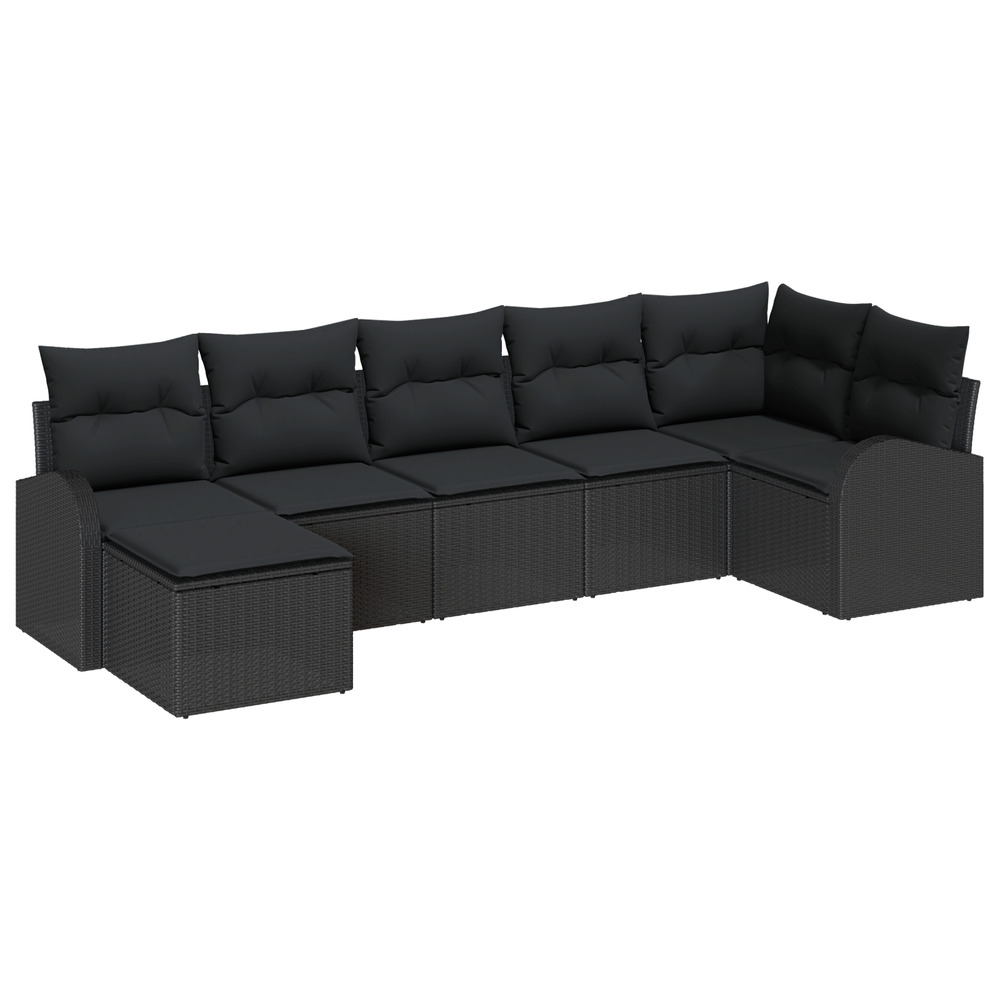 Ensemble de canapé de jardin 7 pièces avec coussins en poly rattan noir