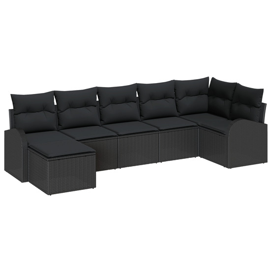 Ensemble de canapé de jardin 7 pièces avec coussins en poly rattan noir