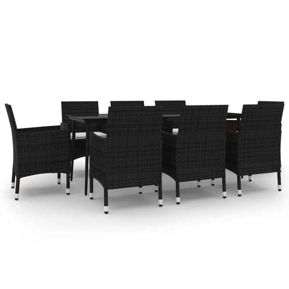 Ensemble à manger de jardin coussins 9 pcs résine tressée verre