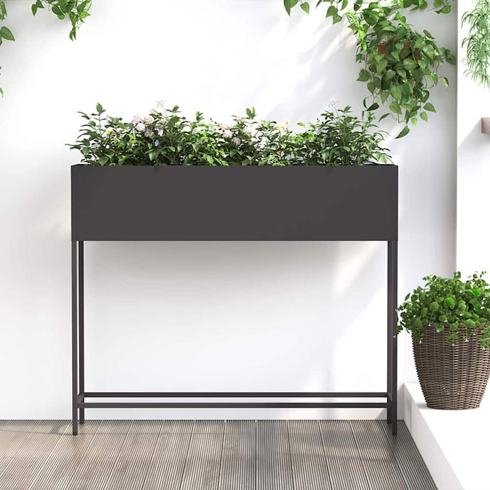 Jardinière surélevée acier pour jardin et terrasse 100x26x82 cm noir