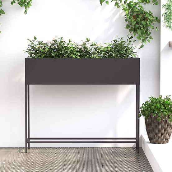 Jardinière surélevée acier pour jardin et terrasse 100x26x82 cm noir