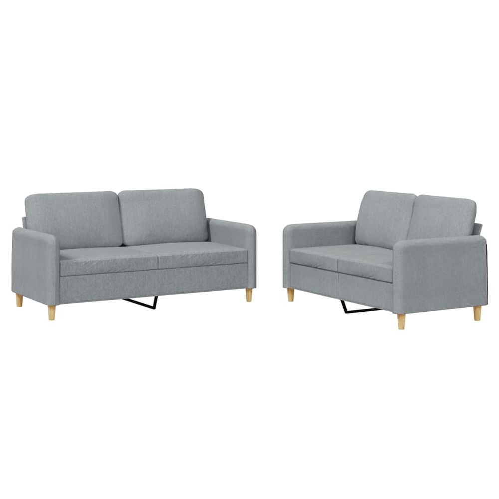 Ensemble de canapés 2 pcs avec coussins gris clair tissu