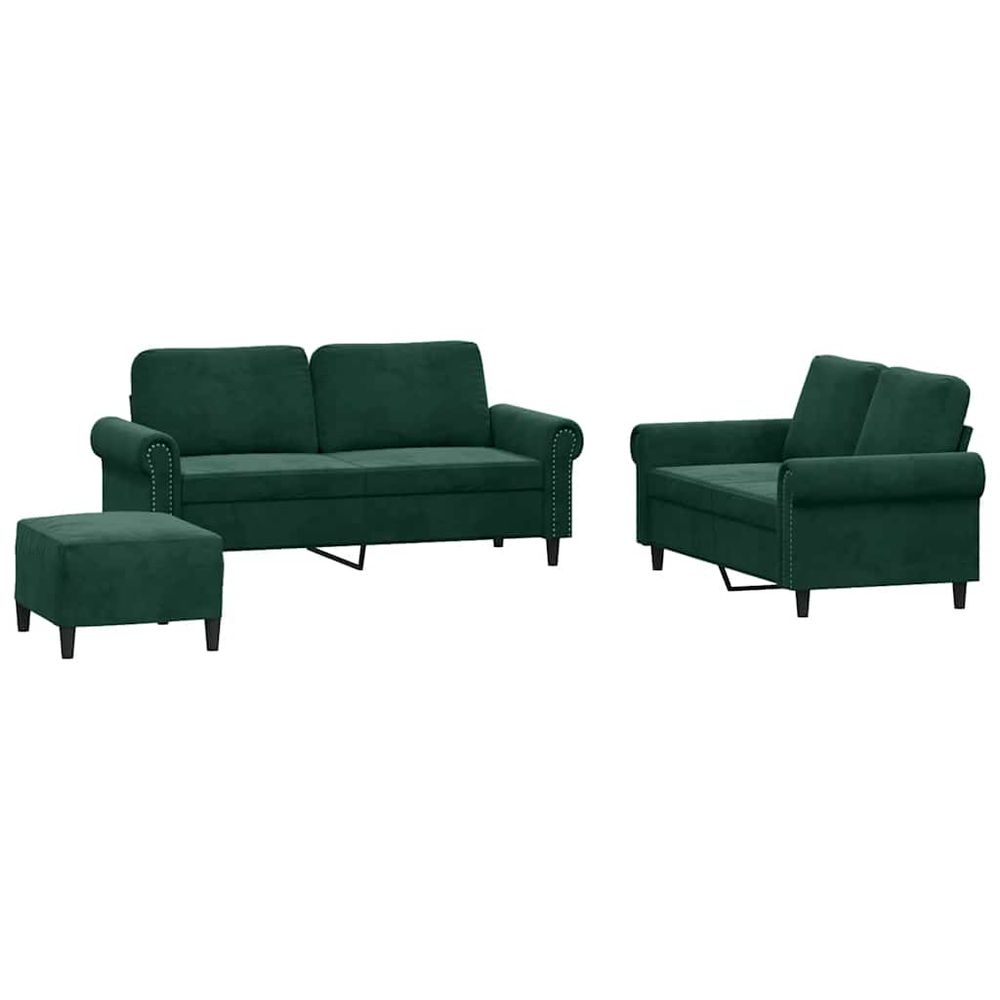 Ensemble de canapés 3 pcs avec coussins vert foncé velours