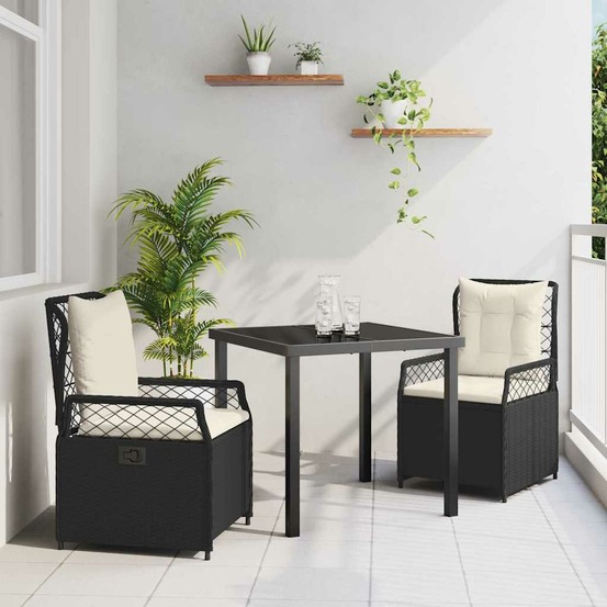 Ensemble de salle à manger pour jardin 3 pcs noir polyrotin