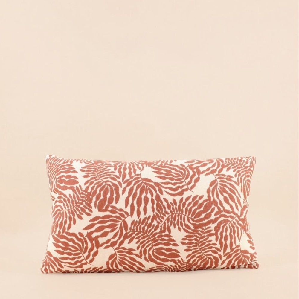 Coussin extérieur motif floral terracotta 30x50cm