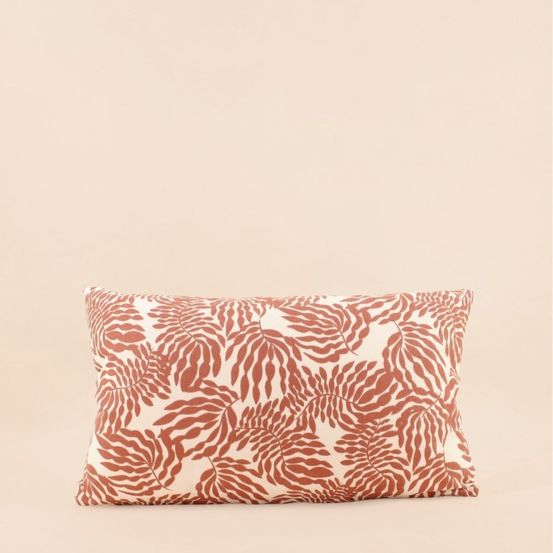 Coussin extérieur motif floral terracotta 30x50cm