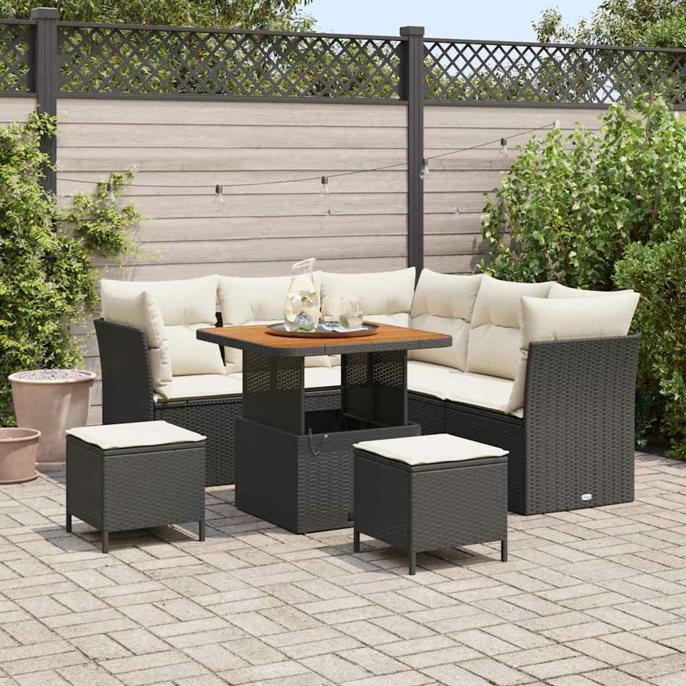 Ensemble de canapé de jardin 8 pcs noir polyrotin