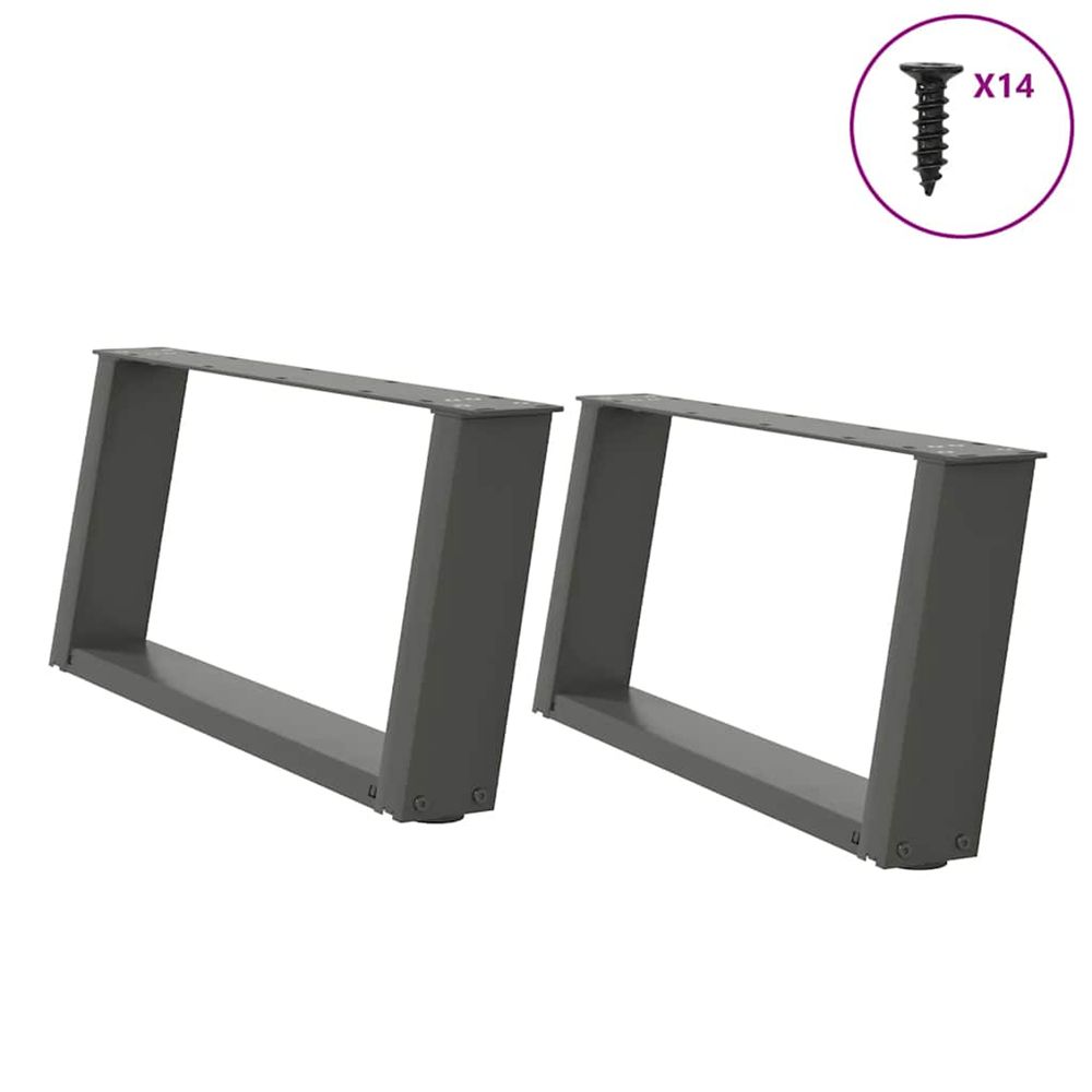 Pieds de table basse en u 2 pièces anthracite 70 x (30-31) cm acier