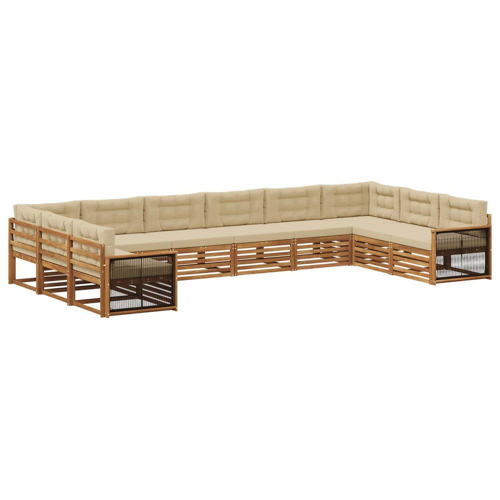 Ensembles de canapés avec coussin 10 pcs bois d'acacia massif