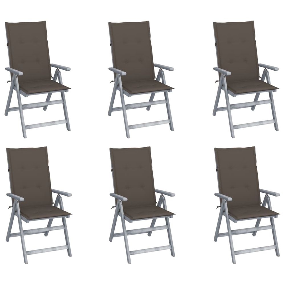 Chaises inclinables de jardin lot de 6 et coussins bois acacia