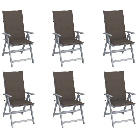 Chaises inclinables de jardin lot de 6 et coussins bois acacia