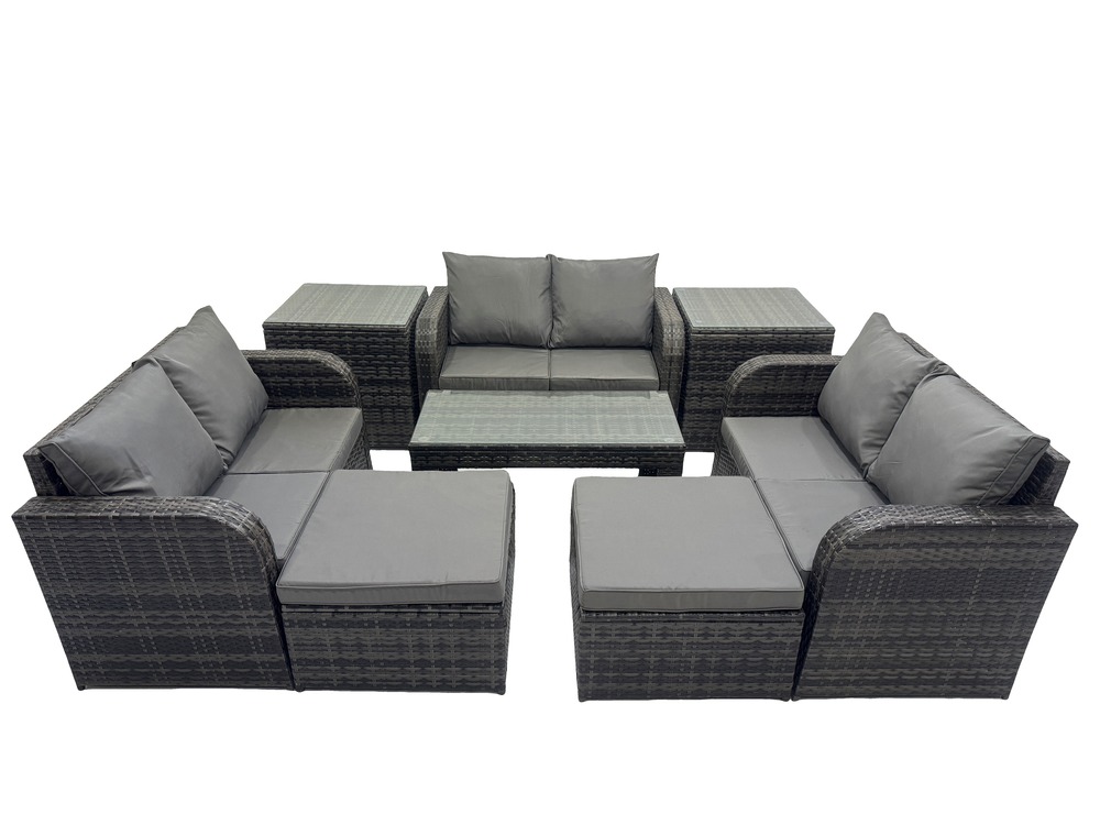 Ensemble de meubles de jardin en polyrotin 8 places avec table basse canapé à deux places 2 grand tabourets 2 tables d'appoint