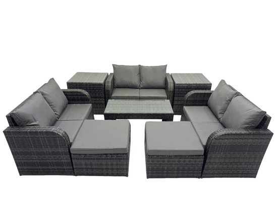 Ensemble de meubles de jardin en polyrotin 8 places avec table basse canapé à deux places 2 grand tabourets 2 tables d'appoint