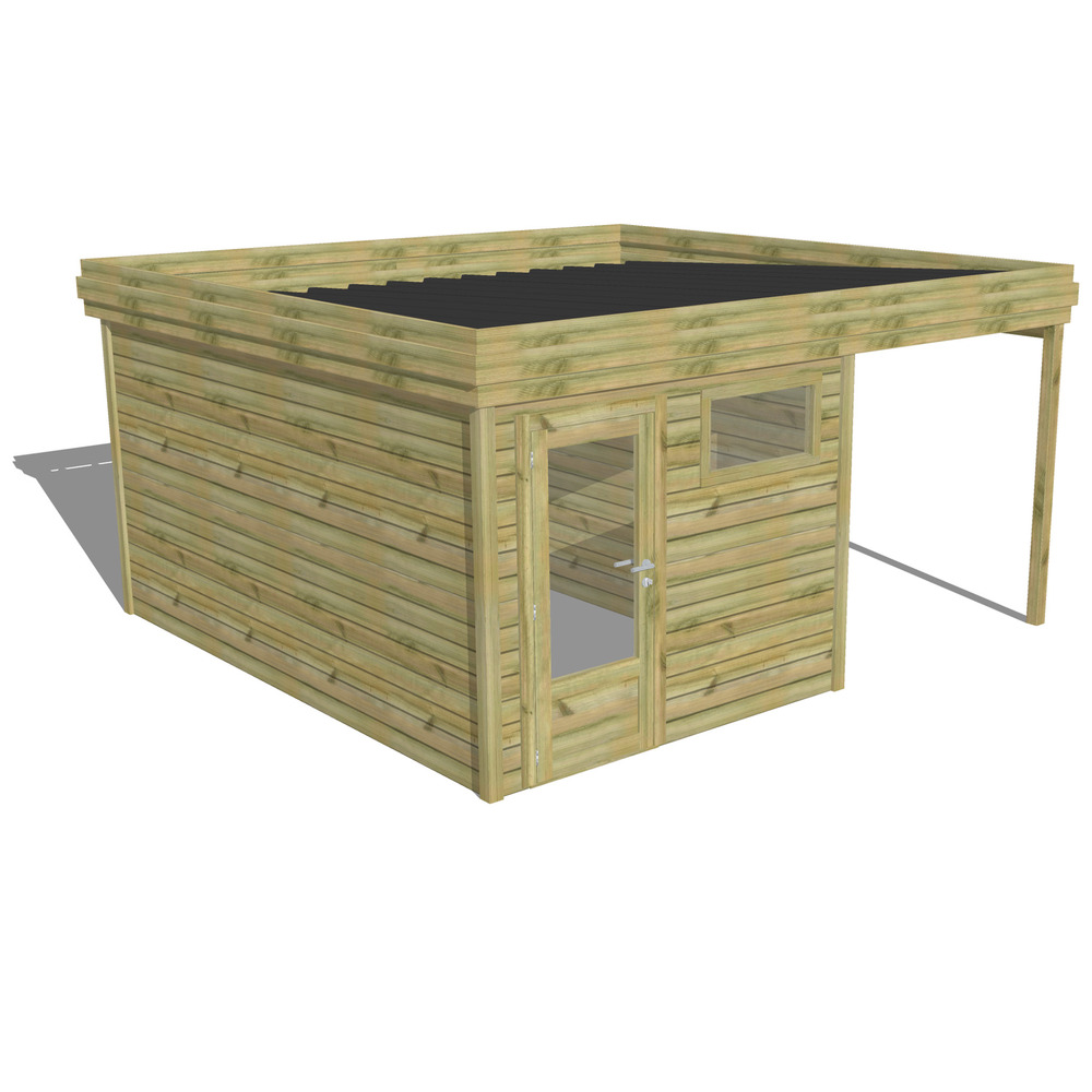 Abri de jardin bois pin traité autoclave 27mm - 4,64x4,34m / 20m2 - bac acier - abri français