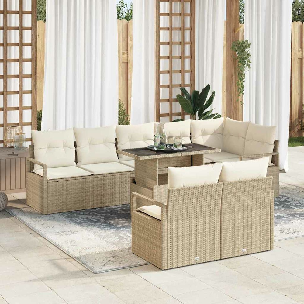 Ensemble de canapé de jardin 9 pcs beige poly rotin