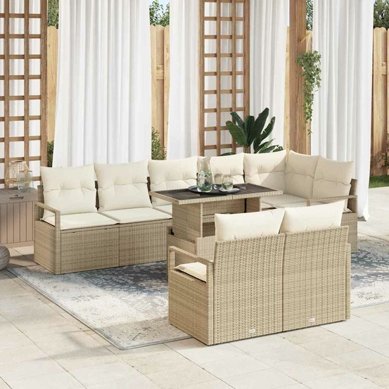 Ensemble de canapé de jardin 9 pcs beige poly rotin