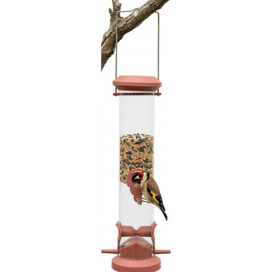 Mangeoire silo à graines, rouge terra, hauteur 44 cm pour oiseaux