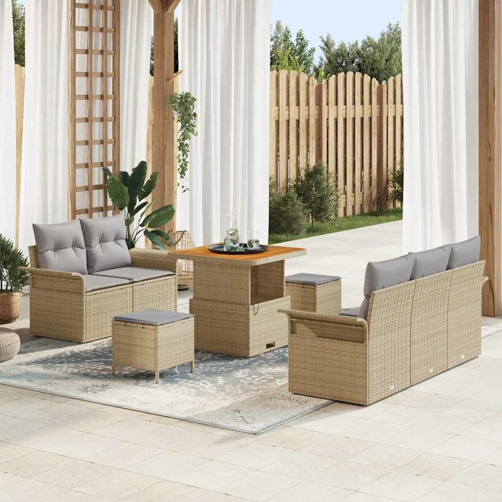 Ensemble de canapé de jardin avec coussin 8 pcs beige polyrotin