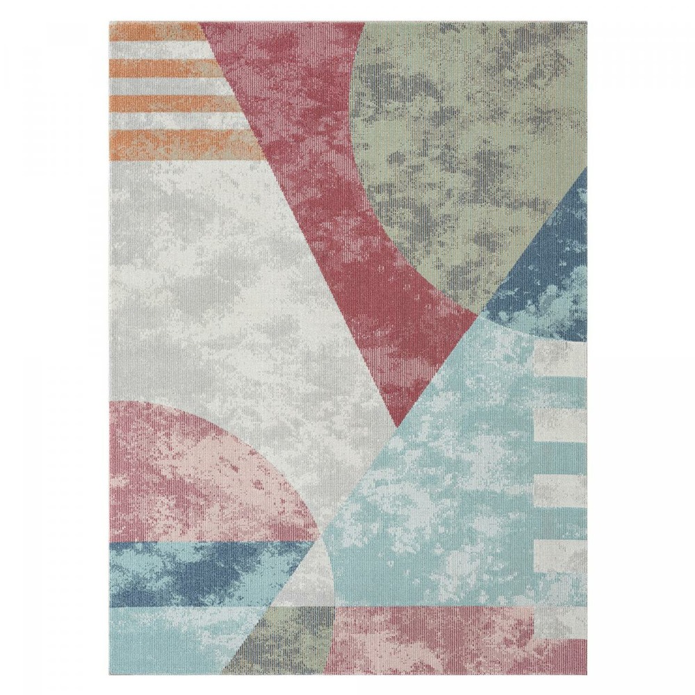 Tapis extérieur 120x160 tissé kilim bleu et orange soyeux d