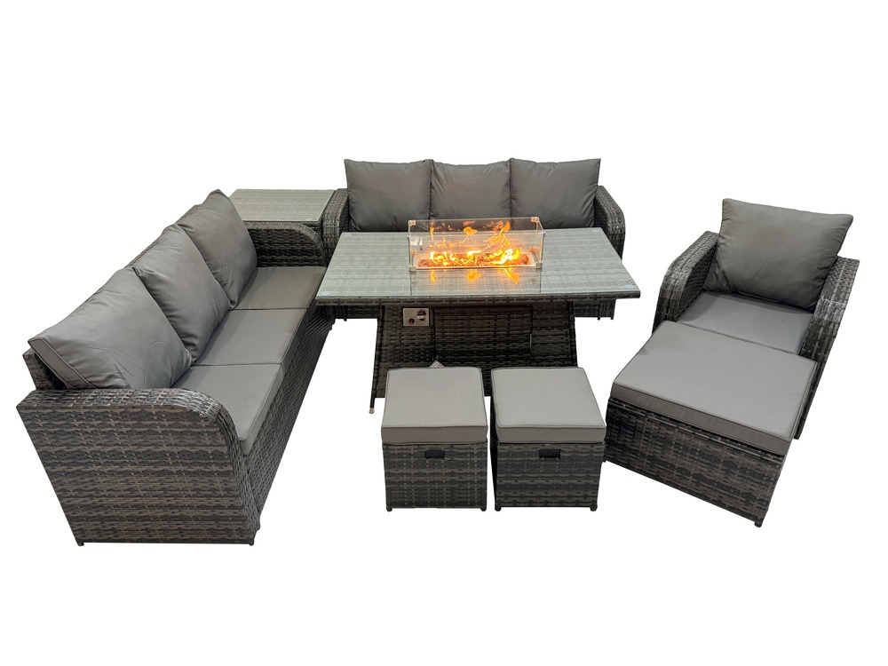 10 places salon de jardin table de foyer à gaz 3 places intérieur extérieur avec table d'appoint 3 tabourets