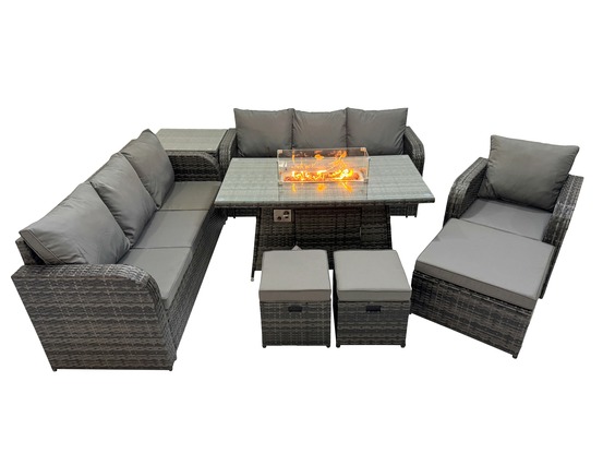 10 places salon de jardin table de foyer à gaz 3 places intérieur extérieur avec table d'appoint 3 tabourets