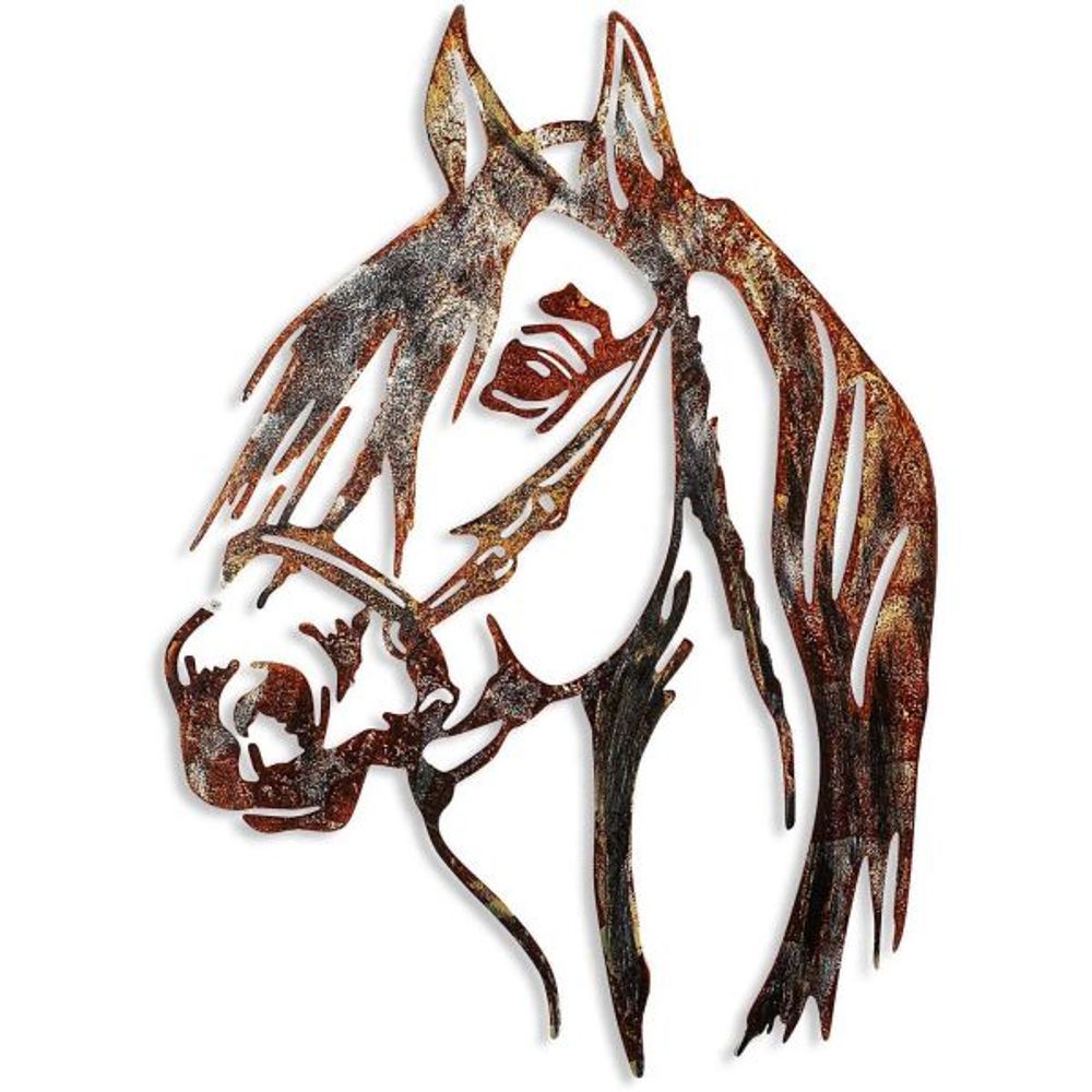 Décoration murale en métal animal cheval (effet rouillé)