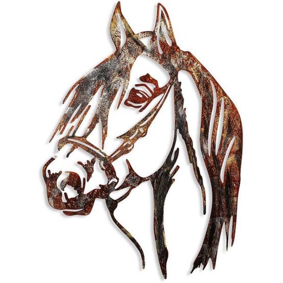 Décoration murale en métal animal cheval (effet rouillé)