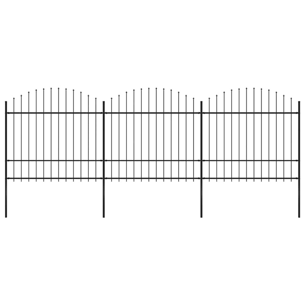 Clôture de jardin avec dessus en forme de lance en acier 537 x 175 cm noir