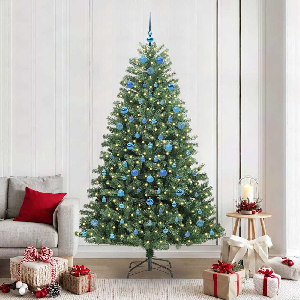 Superbe sapin de noël artificiel 210 cm, kit complet lumineux avec 121 pièces, montage rapide